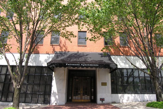 Fairmont Apartments View to front door into apartment building